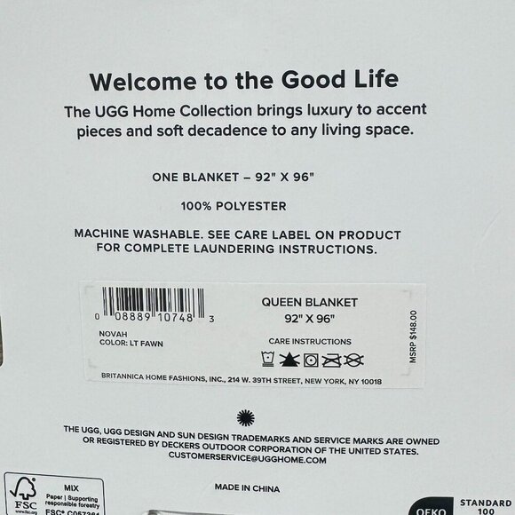 NWT UGG Novah Queen Blanket - Color Light Fawn - 92" x 96" - Picture 5 of 6